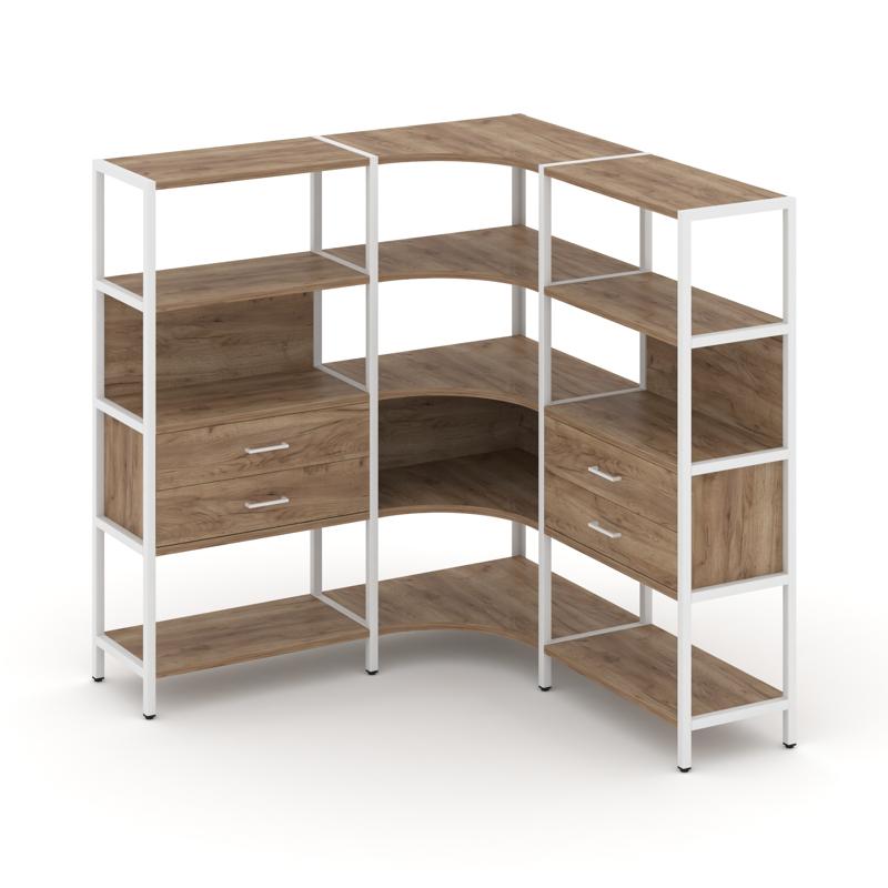 Shelf System Трехсекционный угловой стеллаж четырехярусный с ящиками SN.STMU-431 Дуб Табак/Металл Бе