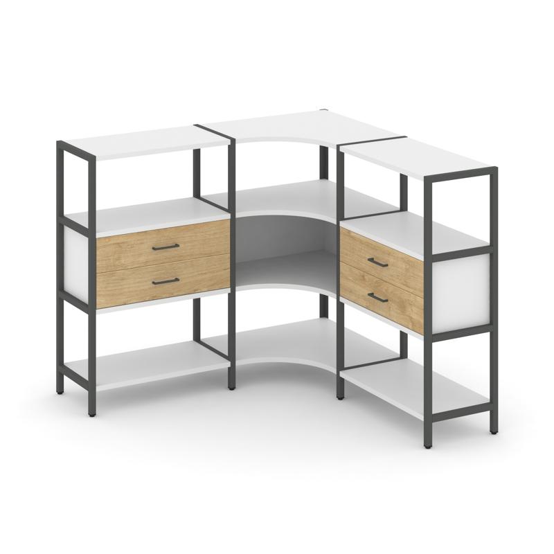 Shelf System Трехсекционный угловой стеллаж трехярусный с ящиками SN.STMU-331 Белый/Тиквуд Светлый/М