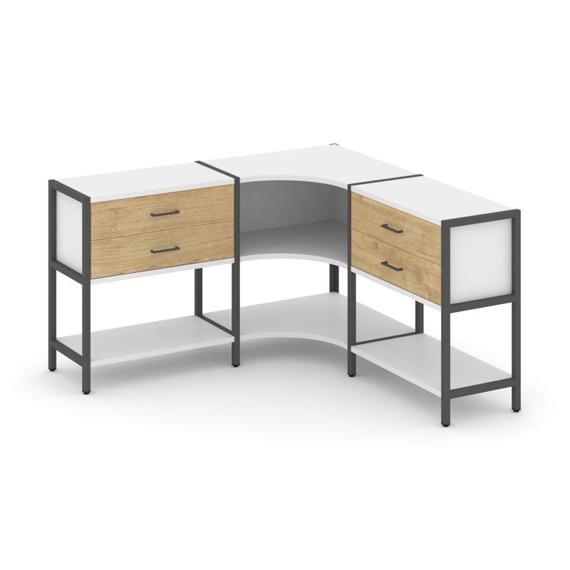 Shelf System Трехсекционный угловой стеллаж двухярусный с ящиками SN.STMU-231 Белый/Тиквуд Светлый/М