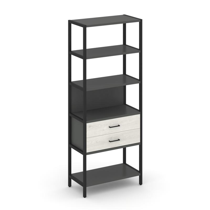 Shelf System Односекционный стеллаж пятиярусный с ящиками SN.STM-512 Антрацит/Дуб Наварра/Металл Чер