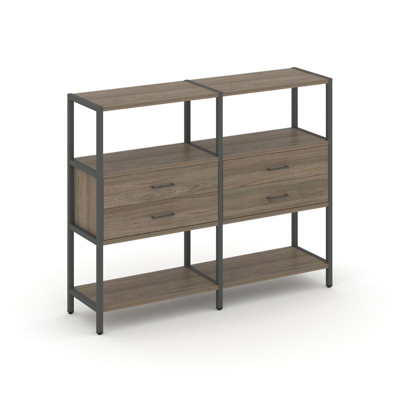 Shelf System Двухсекционный стеллаж трехярусный с ящиками SN.STM-322 Вяз Благородный/Металл Антрацит