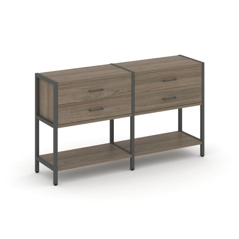 Shelf System Двухсекционный стеллаж двухярусный с ящиками SN.STM-222 Вяз Благородный/Металл Антрацит