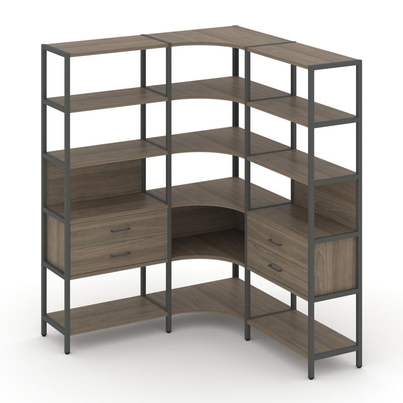 Shelf System Трехсекционный угловой стеллаж пятиярусный с ящиками SN.STMU-531 Вяз Благородный/Металл