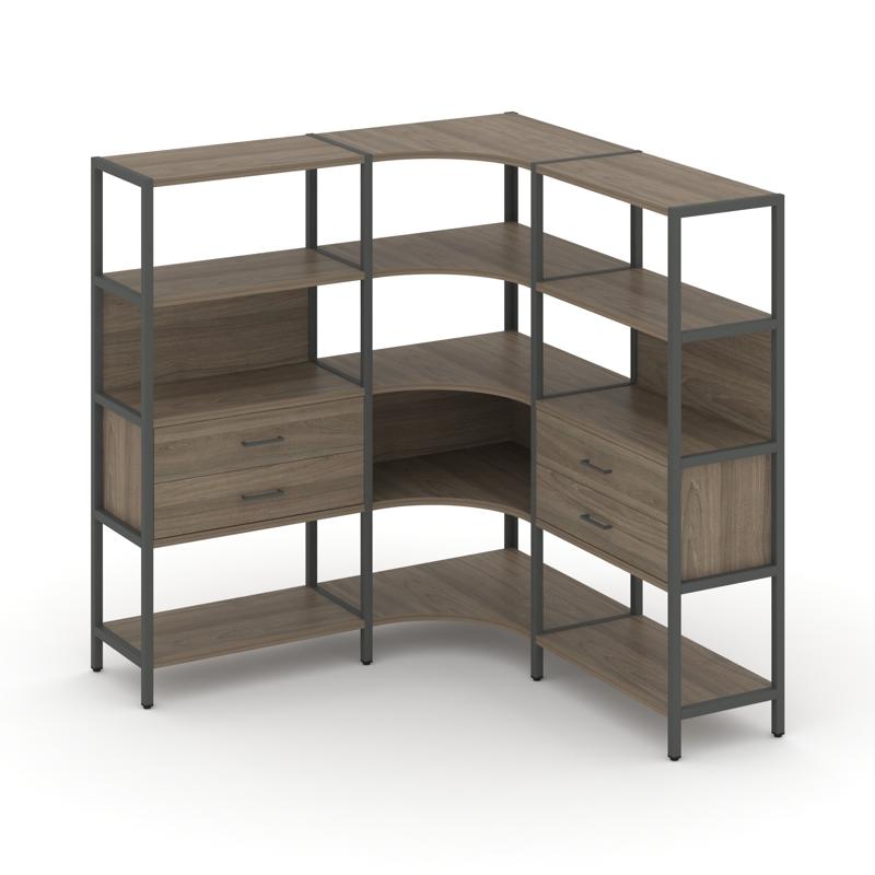 Shelf System Трехсекционный угловой стеллаж четырехярусный с ящиками SN.STMU-431 Вяз Благородный/Мет