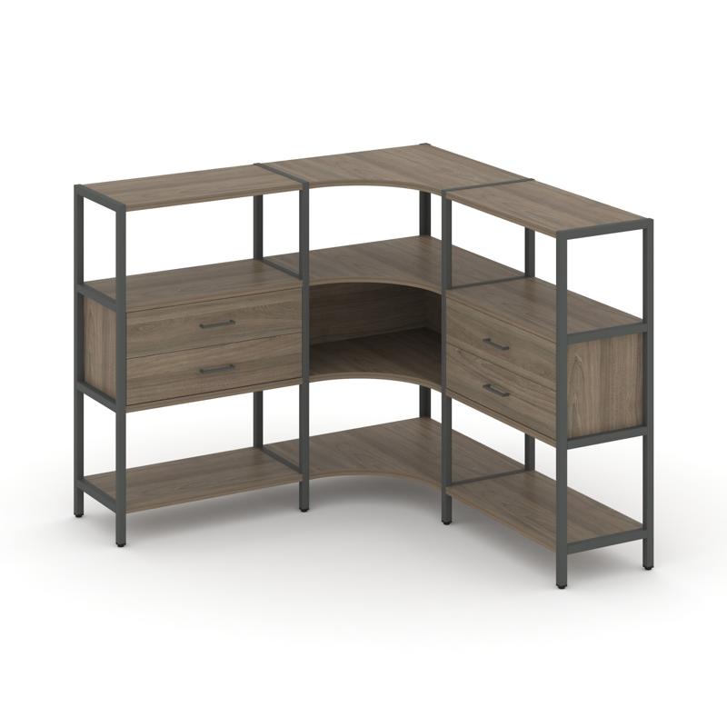 Shelf System Трехсекционный угловой стеллаж трехярусный с ящиками SN.STMU-331 Вяз Благородный/Металл