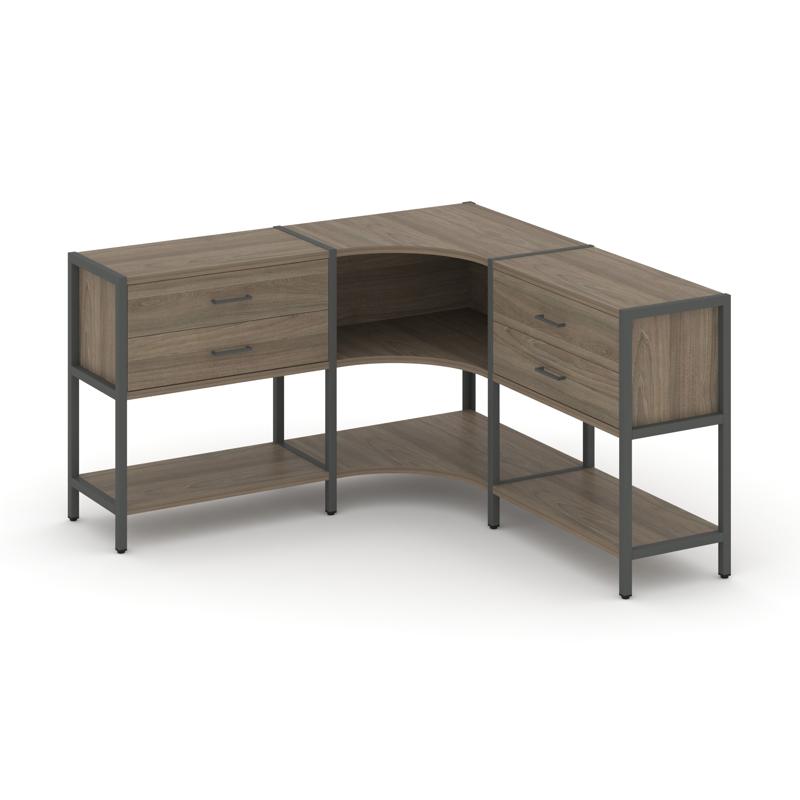 Shelf System Трехсекционный угловой стеллаж двухярусный с ящиками SN.STMU-231 Вяз Благородный/Металл