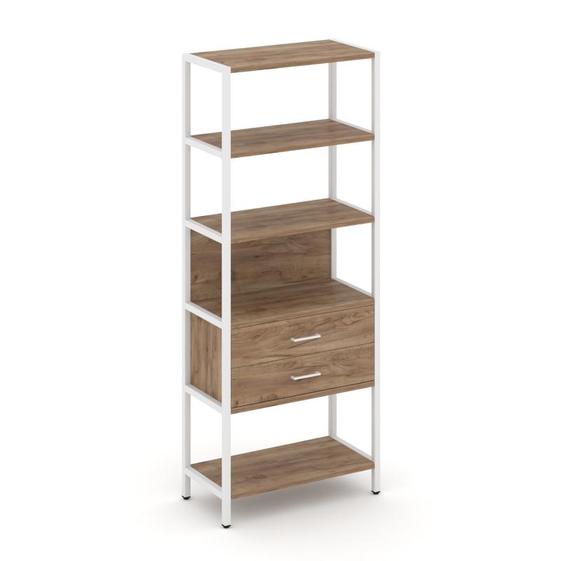 Shelf System Односекционный стеллаж пятиярусный с ящиками SN.STM-512 Дуб Табак/Металл Белый 810*400*