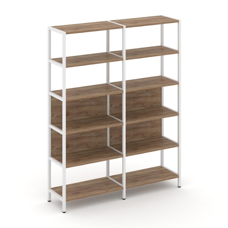 Shelf System Двухсекционный стеллаж пятиярусный SN.STM-521 Дуб Табак/Металл Белый 1590*400*1980
