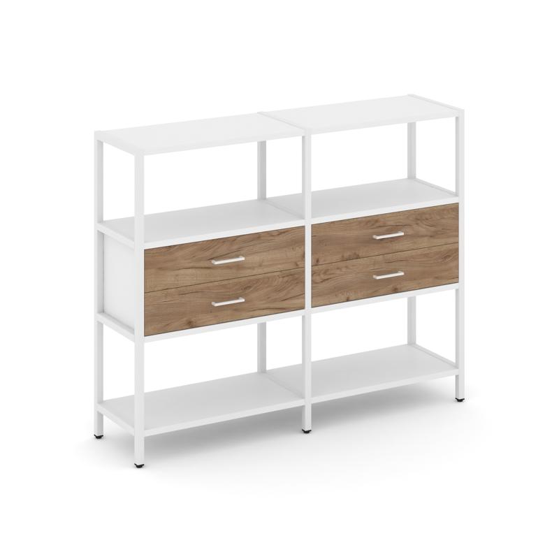 Shelf System Двухсекционный стеллаж трехярусный с ящиками SN.STM-322 Белый/Дуб Табак/Металл Белый 15