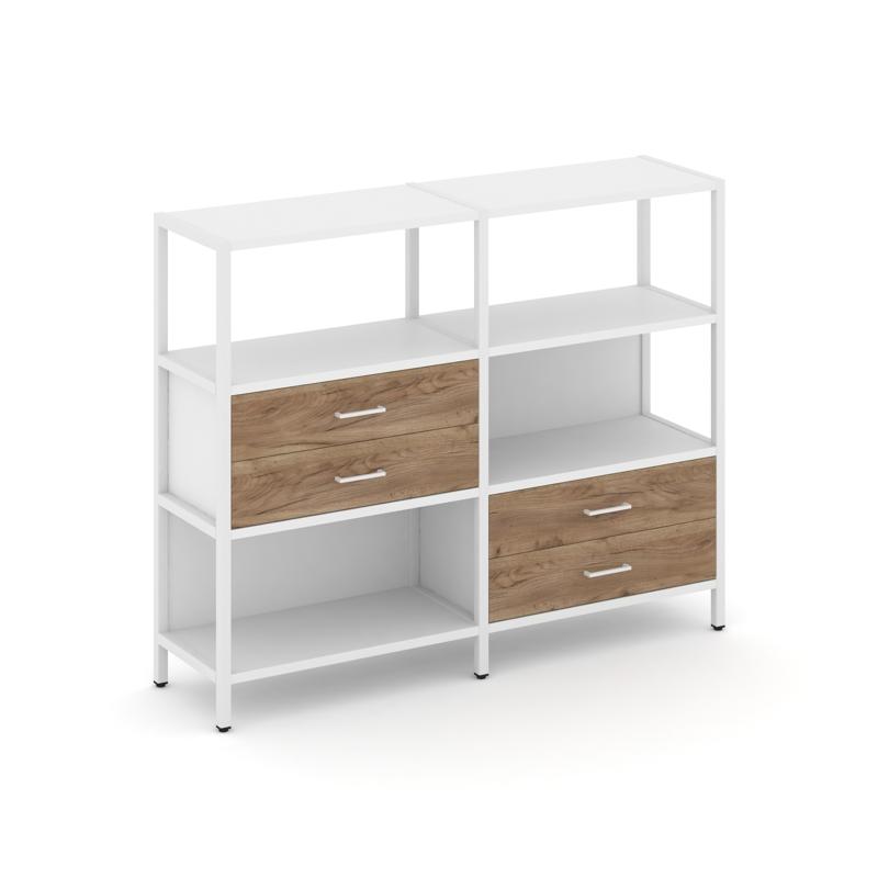 Shelf System Двухсекционный стеллаж трехярусный с ящиками SN.STM-323 Белый/Дуб Табак/Металл Белый 15