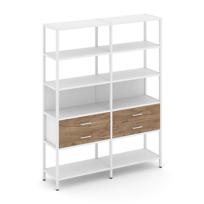 Shelf System Двухсекционный стеллаж пятиярусный с ящиками SN.STM-522 Белый/Дуб Табак/Металл Белый 15