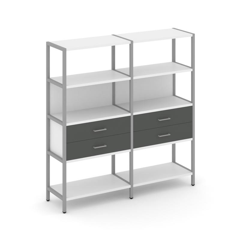 Shelf System Двухсекционный стеллаж четырехярусный с ящиками SN.STM-422 Белый/Антрацит/Металл Серый