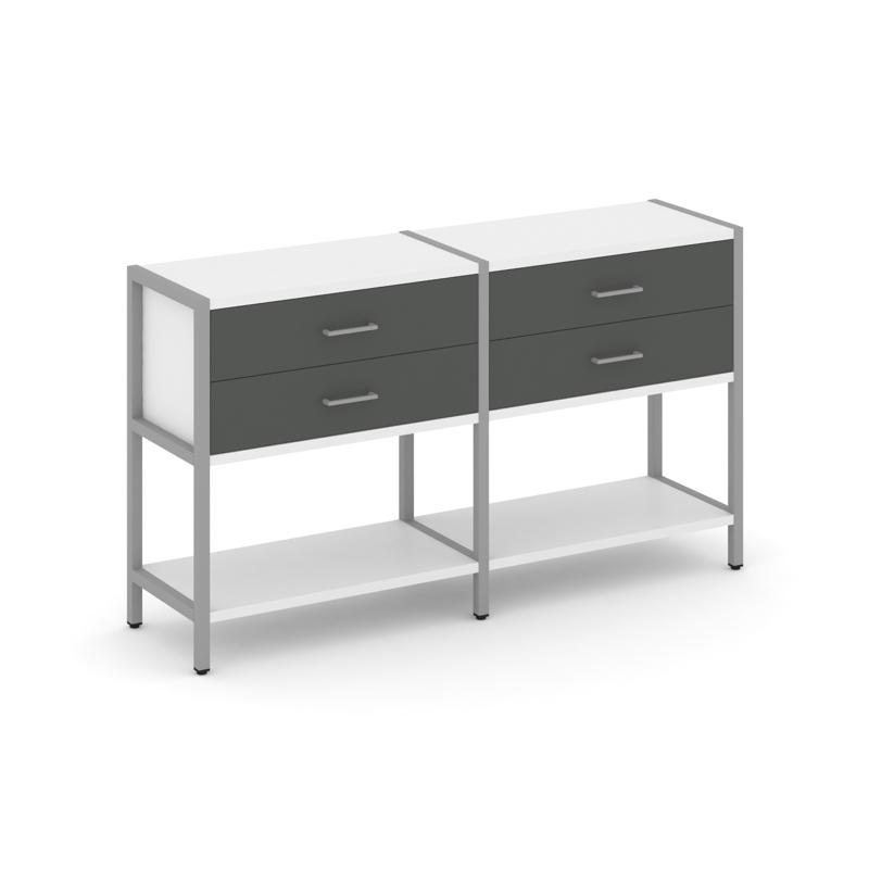 Shelf System Двухсекционный стеллаж двухярусный с ящиками SN.STM-222 Белый/Антрацит/Металл Серый 159