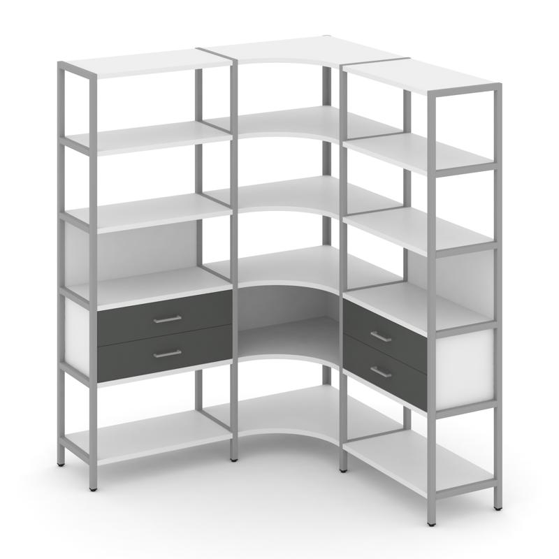 Shelf System Трехсекционный угловой стеллаж пятиярусный с ящиками SN.STMU-531 Белый/Антрацит/Металл