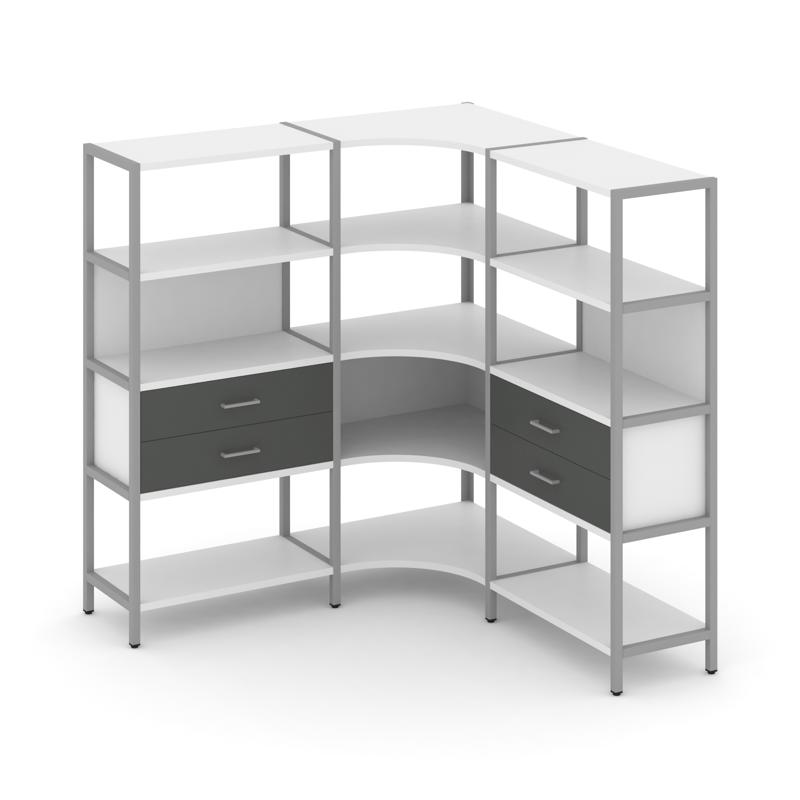 Shelf System Трехсекционный угловой стеллаж четырехярусный с ящиками SN.STMU-431 Белый/Антрацит/Мета