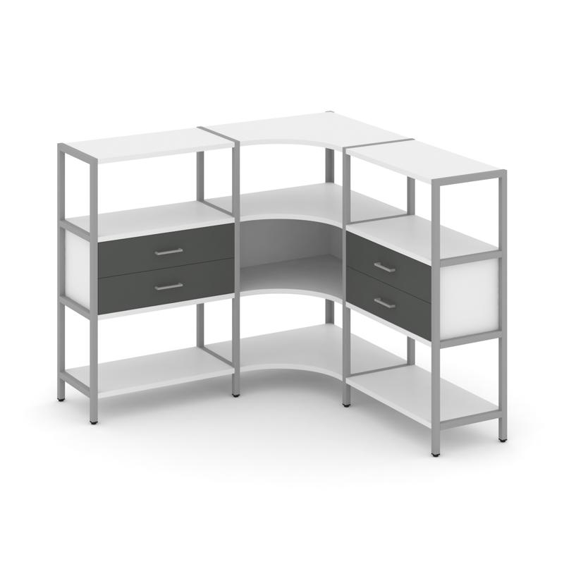 Shelf System Трехсекционный угловой стеллаж трехярусный с ящиками SN.STMU-331 Белый/Антрацит/Металл