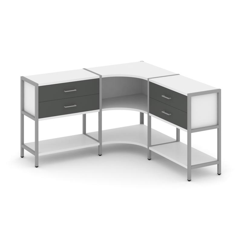 Shelf System Трехсекционный угловой стеллаж двухярусный с ящиками SN.STMU-231 Белый/Антрацит/Металл