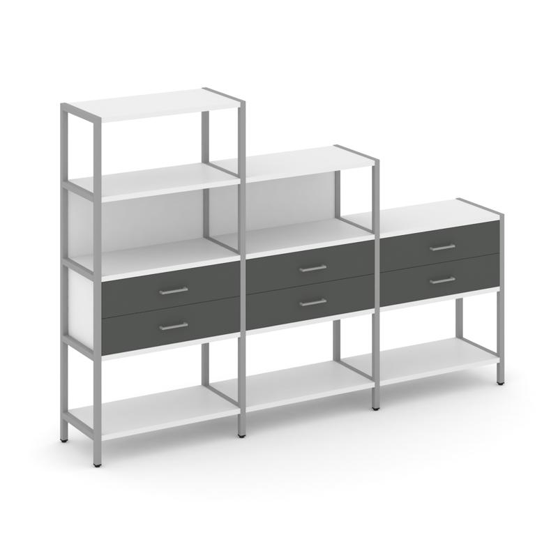 Shelf System Трехсекционный стеллаж четырех/трех/двухярусный с ящиками SN.STM-431 Белый/Антрацит/Мет