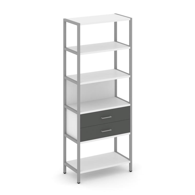 Shelf System Односекционный стеллаж пятиярусный с ящиками SN.STM-512 Белый/Антрацит/Металл Серый 810