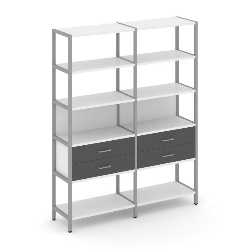 Shelf System Двухсекционный стеллаж пятиярусный с ящиками SN.STM-522 Белый/Антрацит/Металл Серый 159