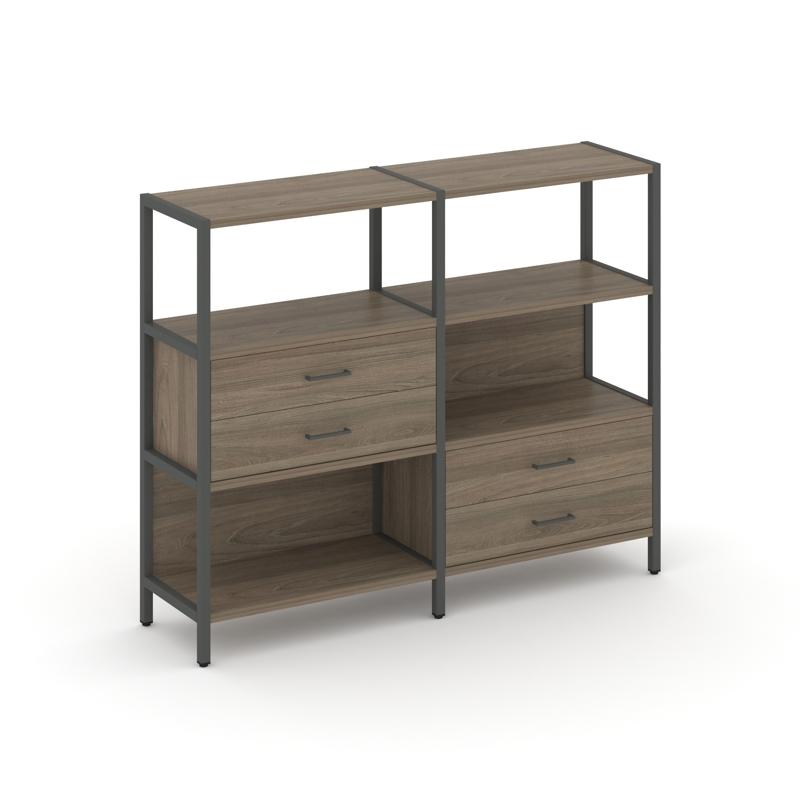 Shelf System Двухсекционный стеллаж трехярусный с ящиками SN.STM-323 Вяз Благородный/Металл Антрацит