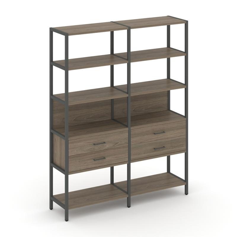 Shelf System Двухсекционный стеллаж пятиярусный с ящиками SN.STM-522 Вяз Благородный/Металл Антрацит