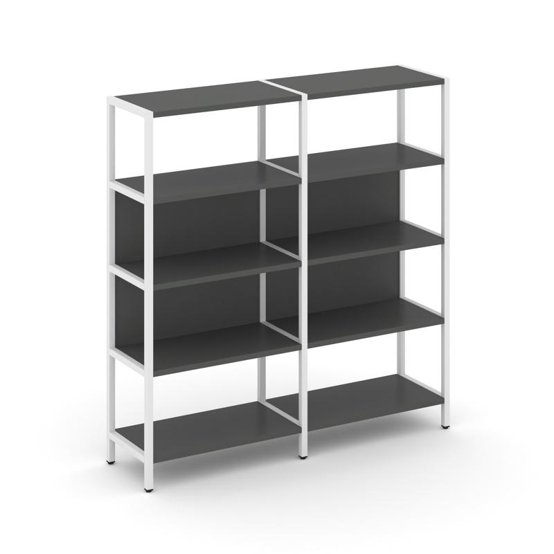 Shelf System Двухсекционный стеллаж четырехярусный SN.STM-421 Антрацит/Металл Белый 1590*400*1613