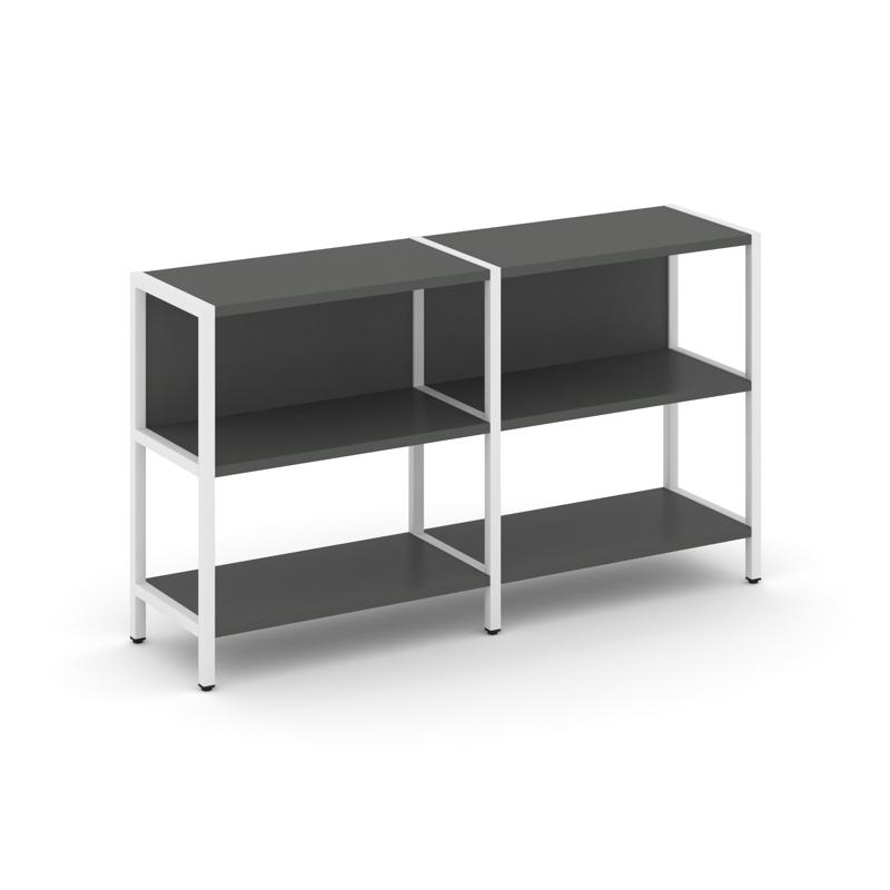 Shelf System Двухсекционный стеллаж двухярусный SN.STM-221 Антрацит/Металл Белый 1590*400*879