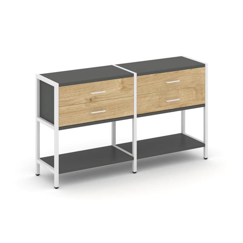 Shelf System Двухсекционный стеллаж двухярусный с ящиками SN.STM-222 Антрацит/Тиквуд Светлый/Металл