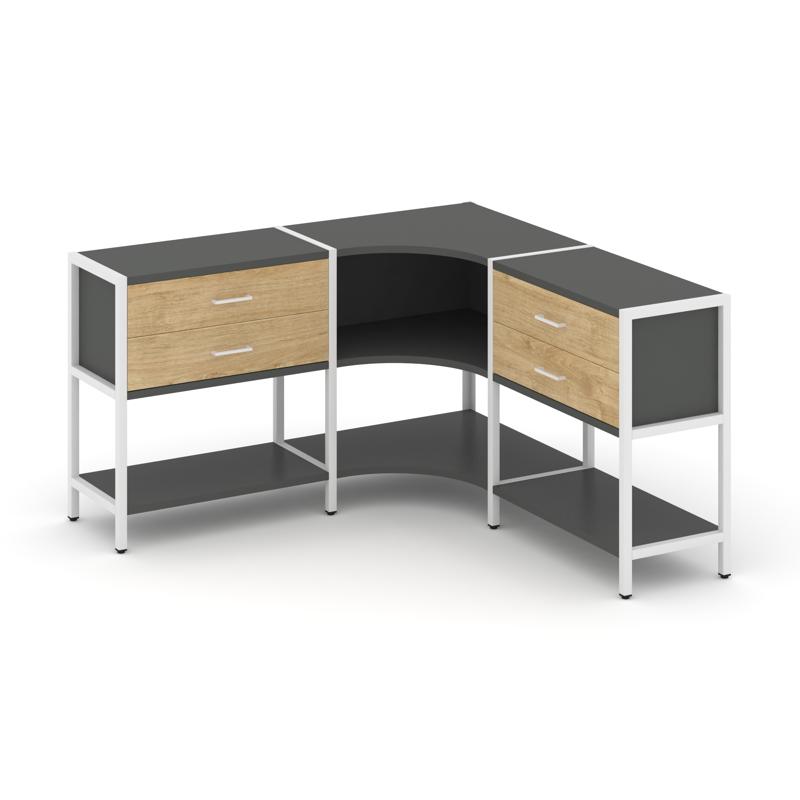 Shelf System Трехсекционный угловой стеллаж двухярусный с ящиками SN.STMU-231 Антрацит/Тиквуд Светлы