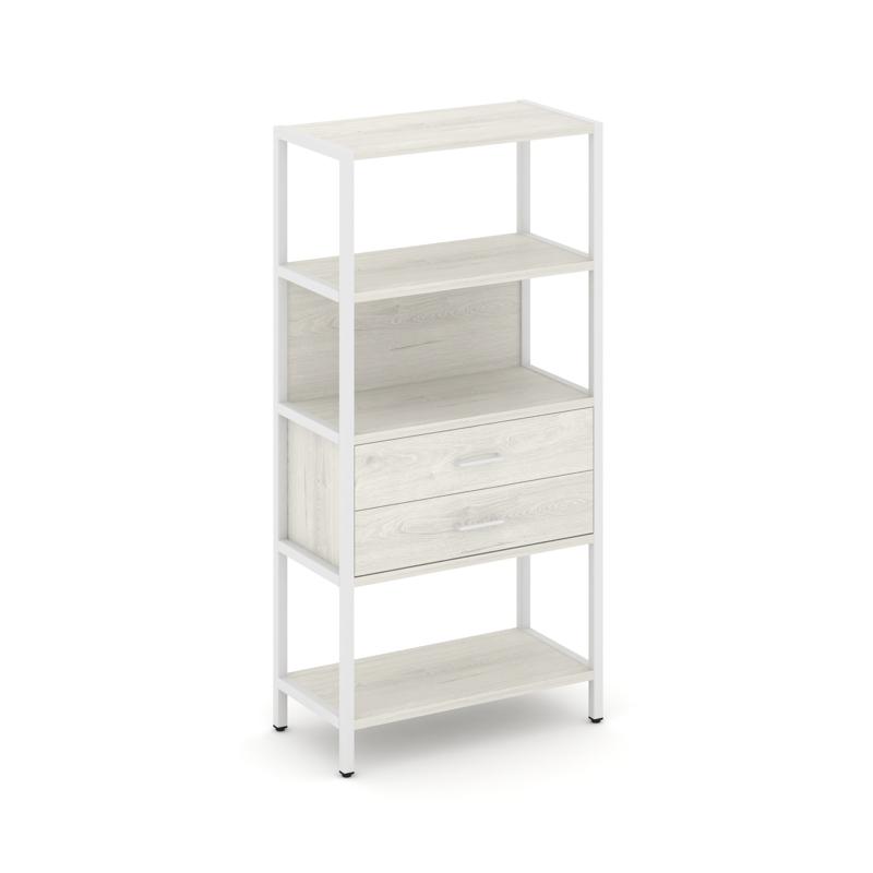 Shelf System Односекционный стеллаж четырехярусный с ящиками SN.STM-412 Дуб Наварра/Металл Белый 810