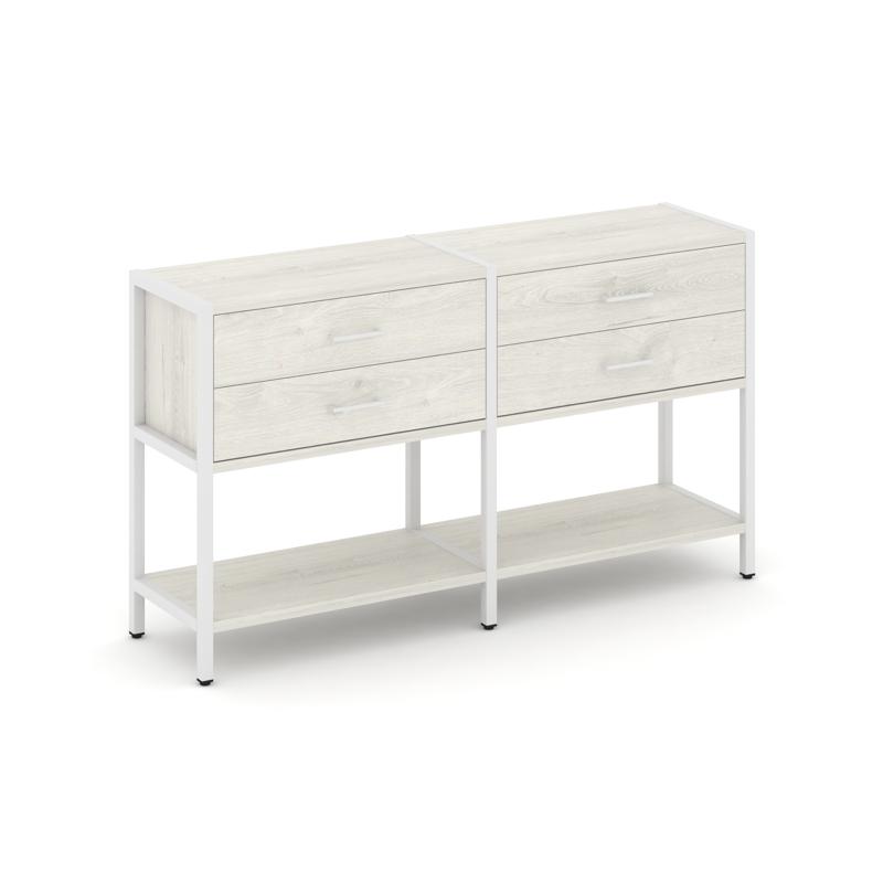 Shelf System Двухсекционный стеллаж двухярусный с ящиками SN.STM-222 Дуб Наварра/Металл Белый 1590*4