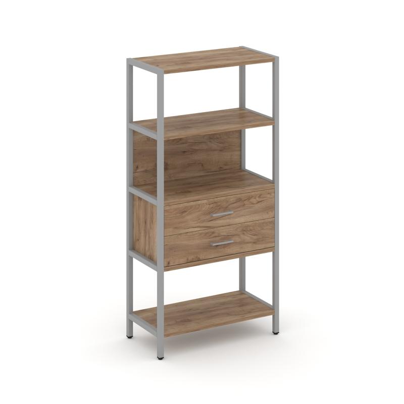 Shelf System Односекционный стеллаж четырехярусный с ящиками SN.STM-412 Дуб Табак/Металл Серый 810*4