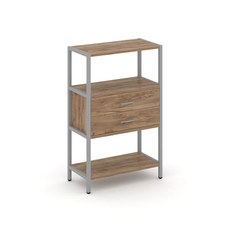 Shelf System Односекционный стеллаж трехярусный с ящиками SN.STM-312 Дуб Табак/Металл Серый 810*400*
