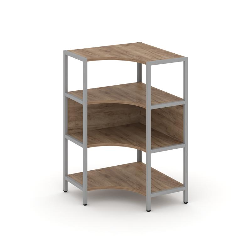 Shelf System Односекционный угловой стеллаж трехярусный SN.STMU-311 Дуб Табак/Металл Серый 810*810*1