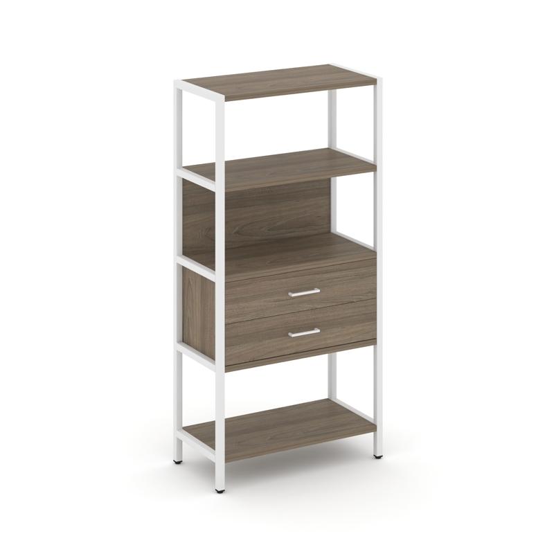 Shelf System Односекционный стеллаж четырехярусный с ящиками SN.STM-412 Вяз Благородный/Металл Белый