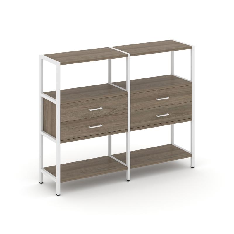 Shelf System Двухсекционный стеллаж трехярусный с ящиками SN.STM-322 Вяз Благородный/Металл Белый 15