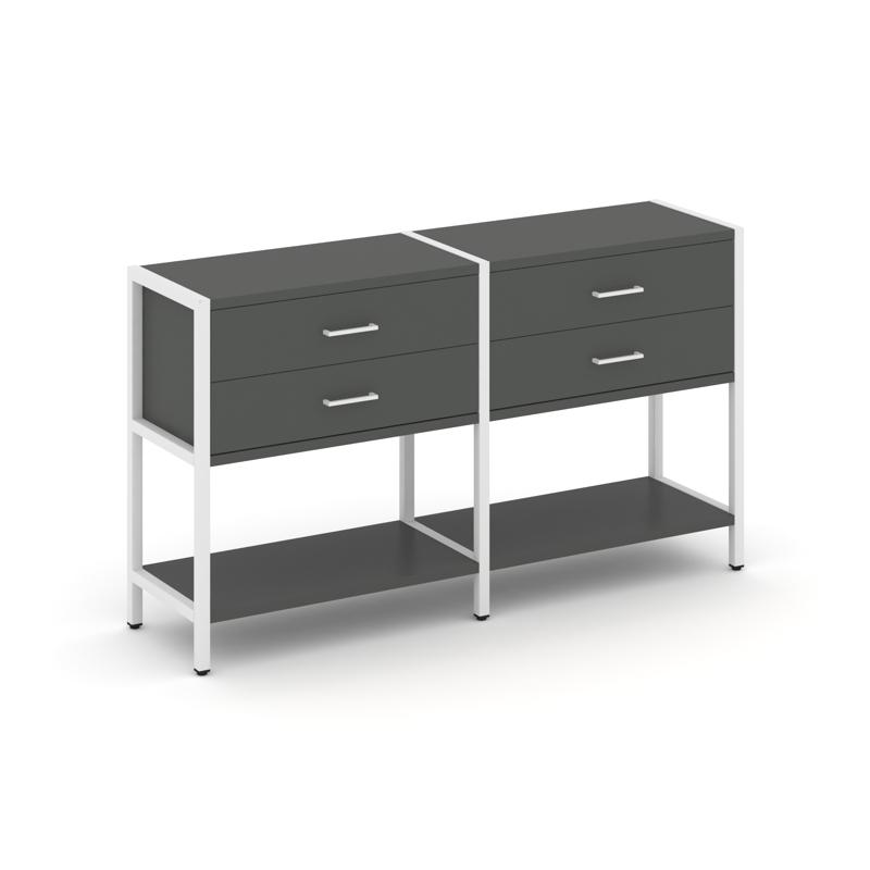 Shelf System Двухсекционный стеллаж двухярусный с ящиками SN.STM-222 Антрацит/Металл Белый 1590*400*