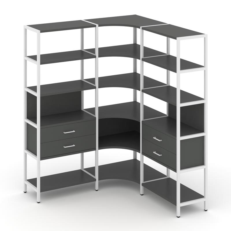 Shelf System Трехсекционный угловой стеллаж пятиярусный с ящиками SN.STMU-531 Антрацит/Металл Белый