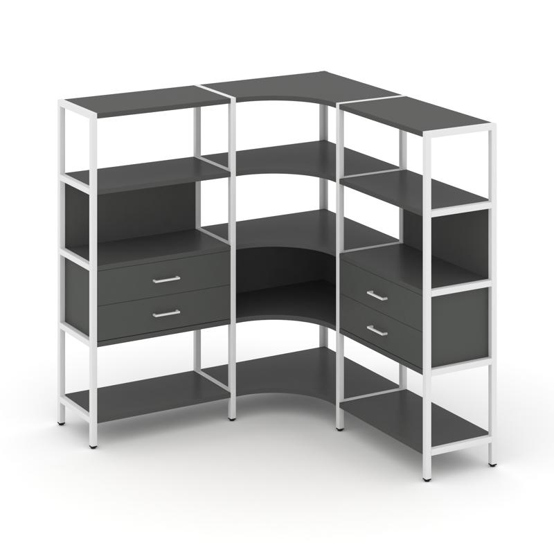 Shelf System Трехсекционный угловой стеллаж четырехярусный с ящиками SN.STMU-431 Антрацит/Металл Бел