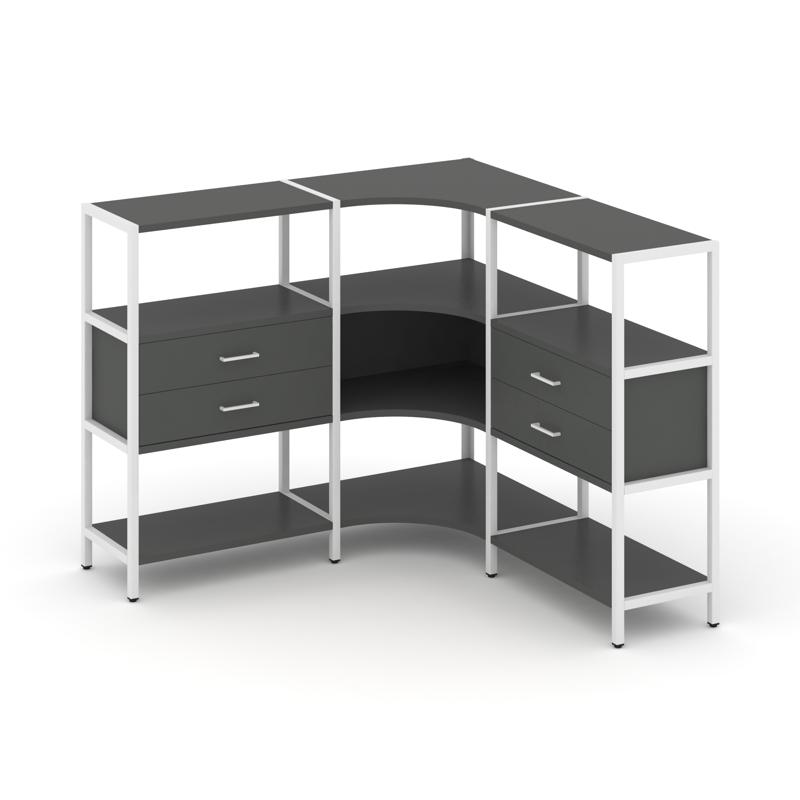 Shelf System Трехсекционный угловой стеллаж трехярусный с ящиками SN.STMU-331 Антрацит/Металл Белый