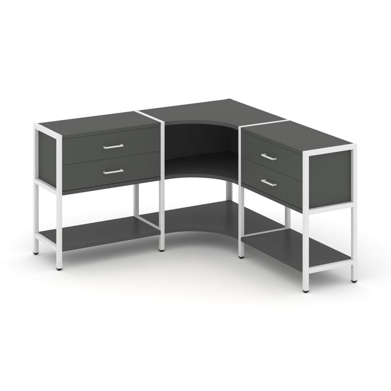 Shelf System Трехсекционный угловой стеллаж двухярусный с ящиками SN.STMU-231 Антрацит/Металл Белый