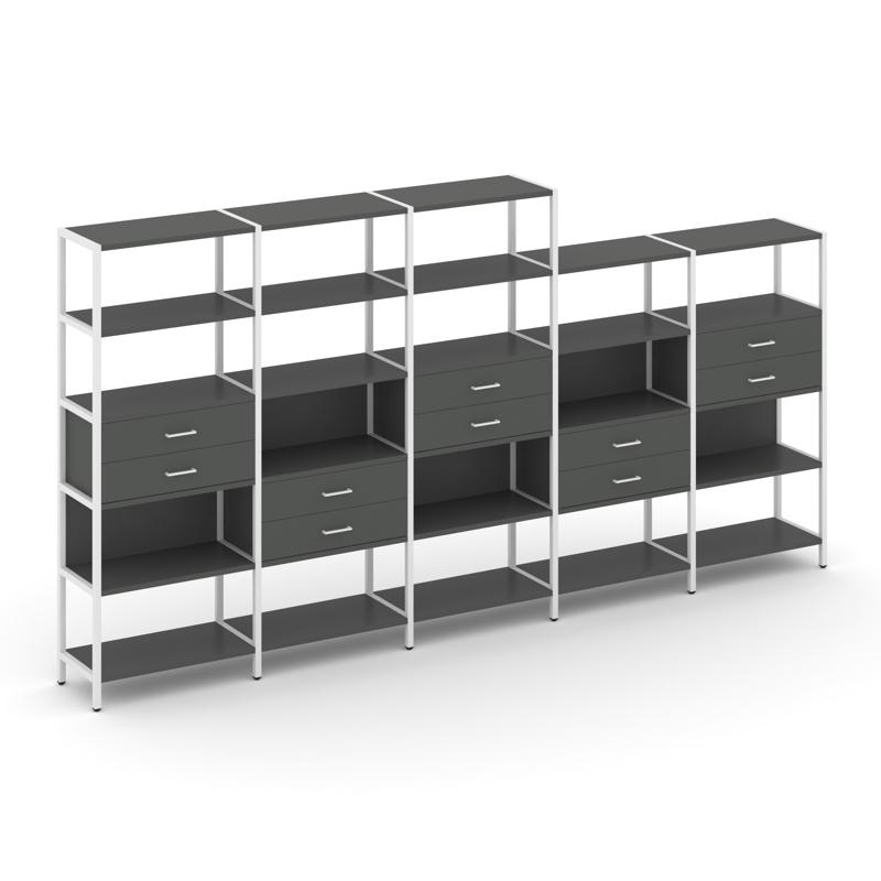Shelf System Пятисекционный стеллаж пятиярусный с ящиками SN.STM-551 Антрацит/Металл Белый 3930*400*