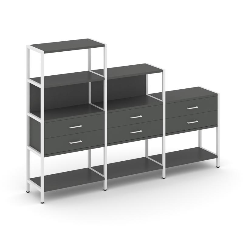 Shelf System Трехсекционный стеллаж четырех/трех/двухярусный с ящиками SN.STM-431 Антрацит/Металл Бе