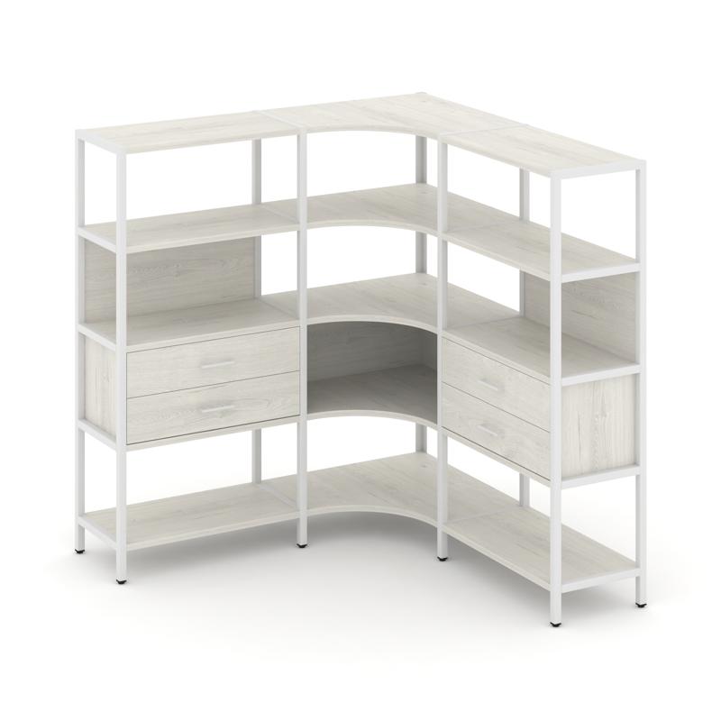 Shelf System Трехсекционный угловой стеллаж четырехярусный с ящиками SN.STMU-431 Дуб Наварра/Металл