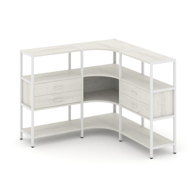Shelf System Трехсекционный угловой стеллаж трехярусный с ящиками SN.STMU-331 Дуб Наварра/Металл Бел