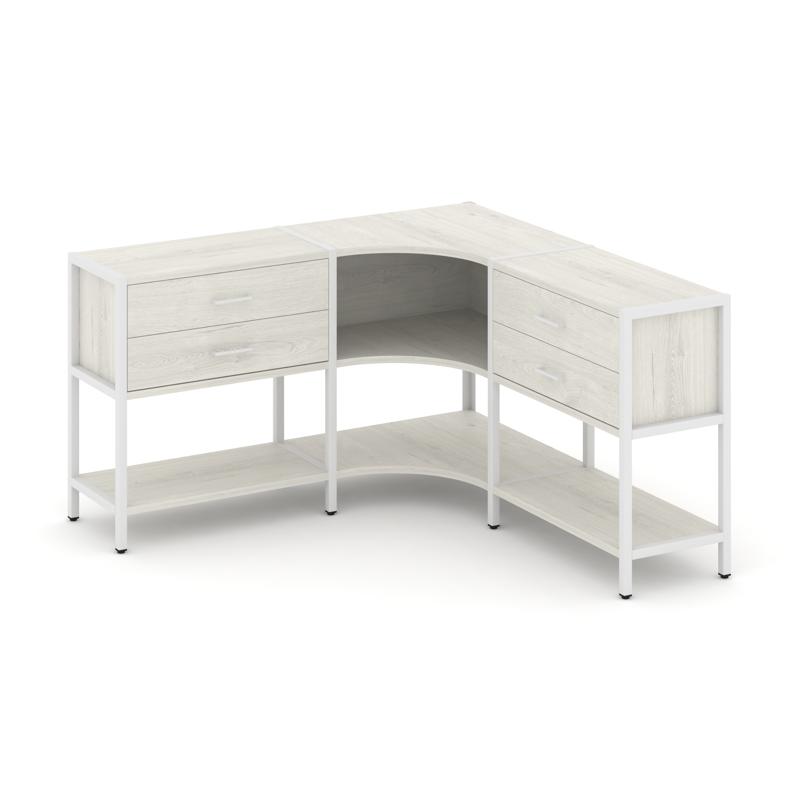 Shelf System Трехсекционный угловой стеллаж двухярусный с ящиками SN.STMU-231 Дуб Наварра/Металл Бел