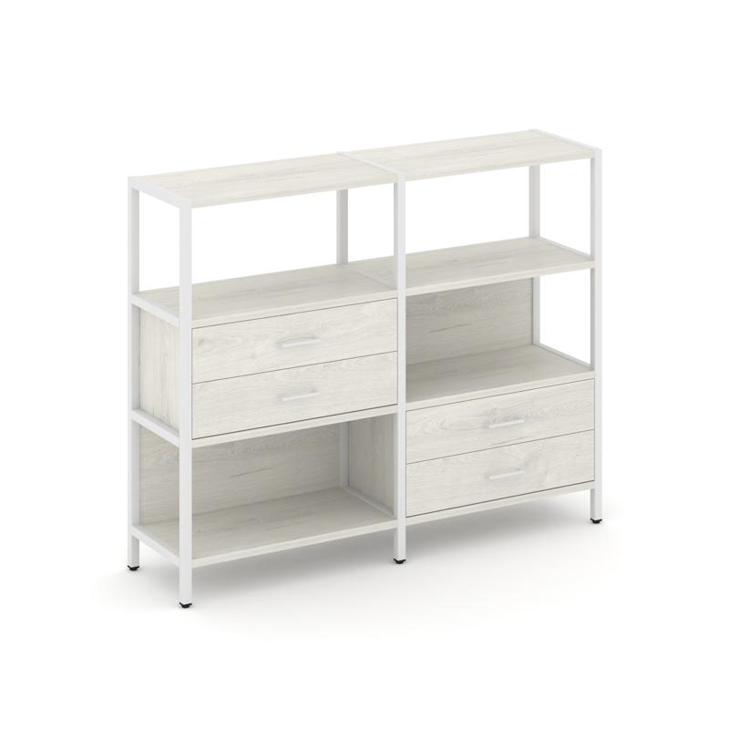 Shelf System Двухсекционный стеллаж трехярусный с ящиками SN.STM-323 Дуб Наварра/Металл Белый 1590*4