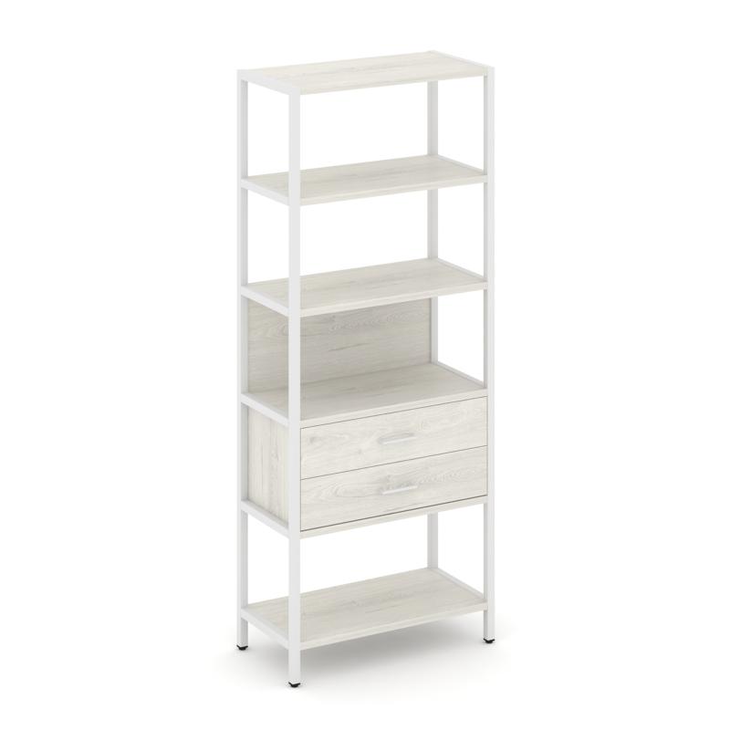 Shelf System Односекционный стеллаж пятиярусный с ящиками SN.STM-512 Дуб Наварра/Металл Белый 810*40