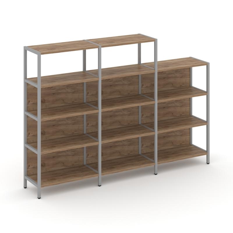Shelf System Трехсекционный стеллаж четырех/трехярусный SN.STM-432 Дуб Табак/Металл Серый 2370*400*8